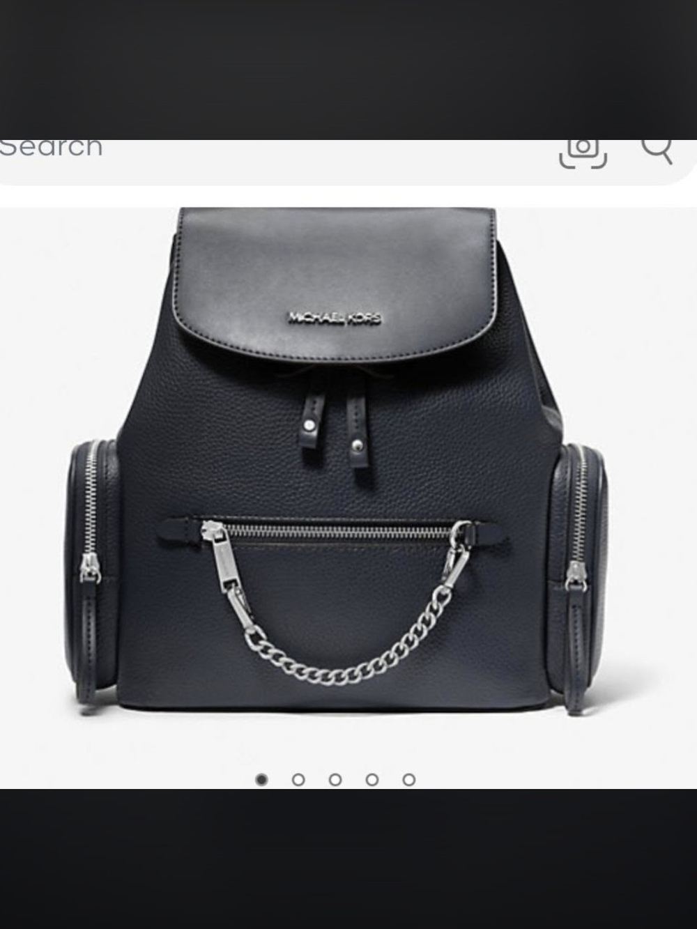 Michael Kors Navy Leather Backpack with Silver Chain Accent
